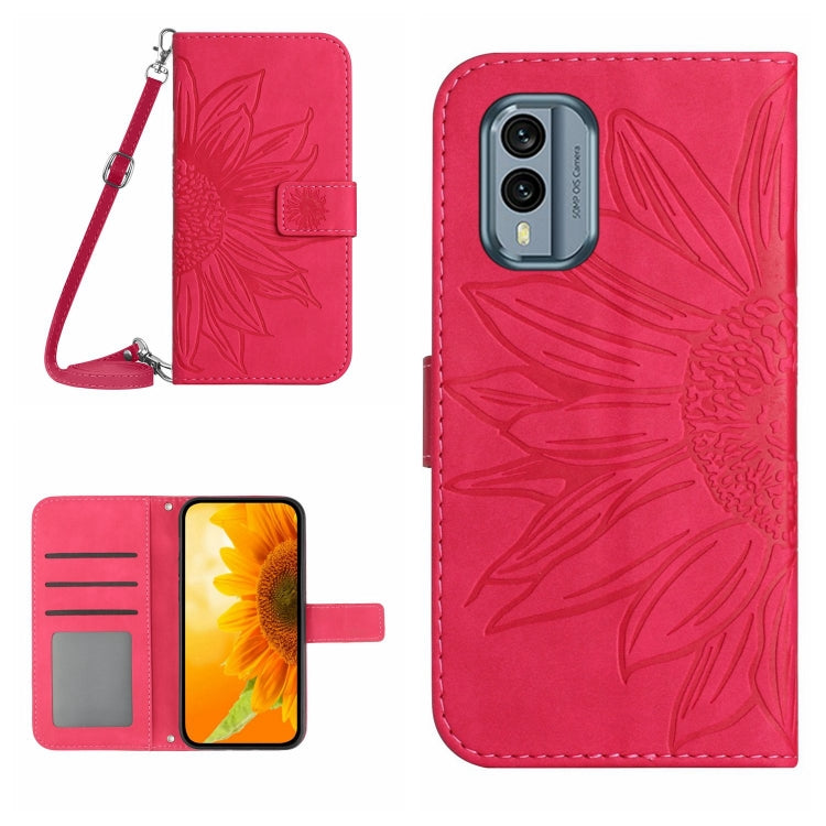 HT04 Skin Feel Sun Flower Embossed Flip Leather Phone Case with Lanyard, For Nokia X30, For Samsung Galaxy A34 5G, For OPPO Reno9 / Reno9 Pro, For OPPO Reno9 Pro+