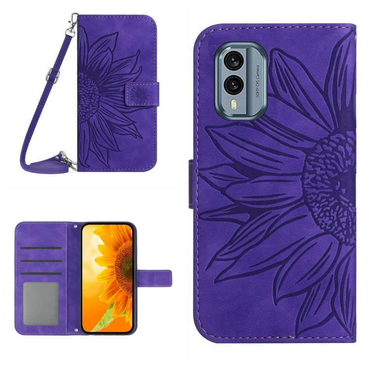 HT04 Skin Feel Sun Flower Embossed Flip Leather Phone Case with Lanyard, For Nokia X30, For Samsung Galaxy A34 5G, For OPPO Reno9 / Reno9 Pro, For OPPO Reno9 Pro+