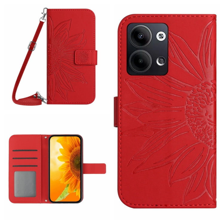 HT04 Skin Feel Sun Flower Embossed Flip Leather Phone Case with Lanyard, For Nokia X30, For Samsung Galaxy A34 5G, For OPPO Reno9 / Reno9 Pro, For OPPO Reno9 Pro+