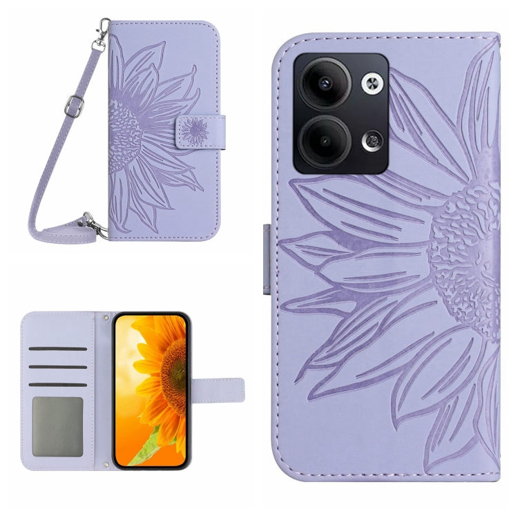 HT04 Skin Feel Sun Flower Embossed Flip Leather Phone Case with Lanyard, For Nokia X30, For Samsung Galaxy A34 5G, For OPPO Reno9 / Reno9 Pro, For OPPO Reno9 Pro+