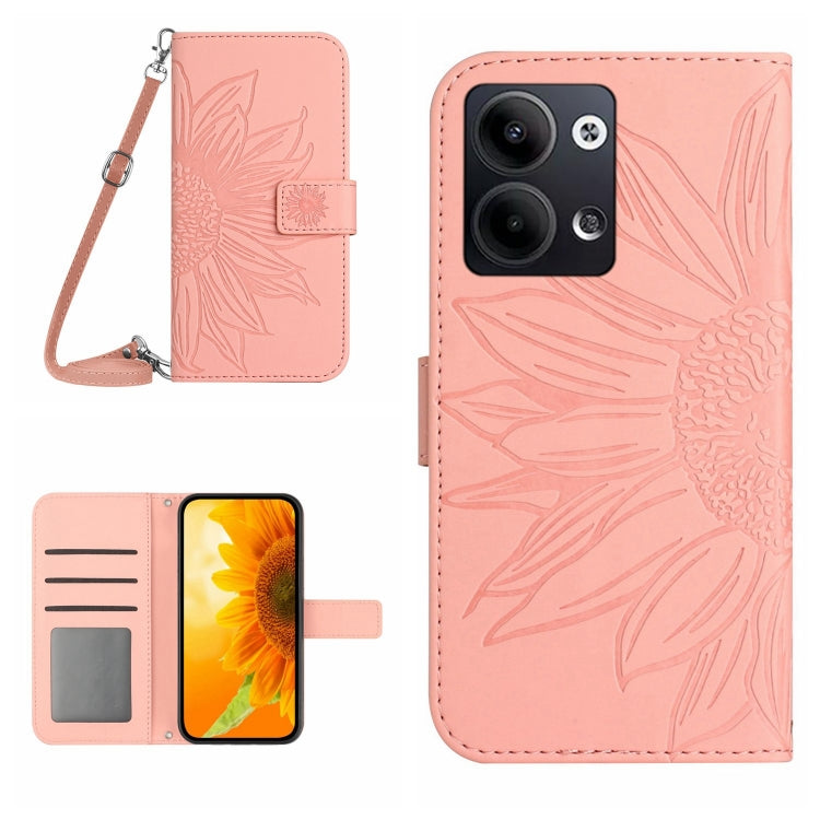 HT04 Skin Feel Sun Flower Embossed Flip Leather Phone Case with Lanyard, For Nokia X30, For Samsung Galaxy A34 5G, For OPPO Reno9 / Reno9 Pro, For OPPO Reno9 Pro+