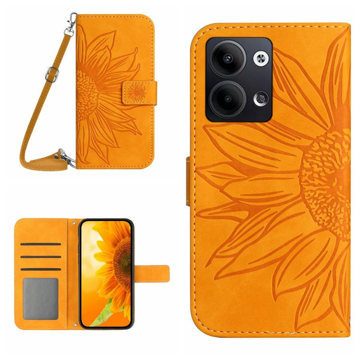 HT04 Skin Feel Sun Flower Embossed Flip Leather Phone Case with Lanyard, For Nokia X30, For Samsung Galaxy A34 5G, For OPPO Reno9 / Reno9 Pro, For OPPO Reno9 Pro+