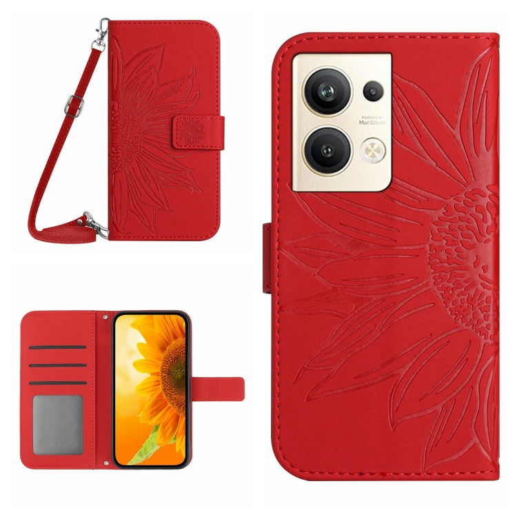 HT04 Skin Feel Sun Flower Embossed Flip Leather Phone Case with Lanyard, For Nokia X30, For Samsung Galaxy A34 5G, For OPPO Reno9 / Reno9 Pro, For OPPO Reno9 Pro+