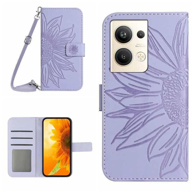 HT04 Skin Feel Sun Flower Embossed Flip Leather Phone Case with Lanyard, For Nokia X30, For Samsung Galaxy A34 5G, For OPPO Reno9 / Reno9 Pro, For OPPO Reno9 Pro+