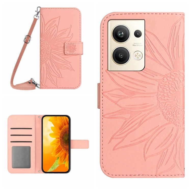HT04 Skin Feel Sun Flower Embossed Flip Leather Phone Case with Lanyard, For Nokia X30, For Samsung Galaxy A34 5G, For OPPO Reno9 / Reno9 Pro, For OPPO Reno9 Pro+