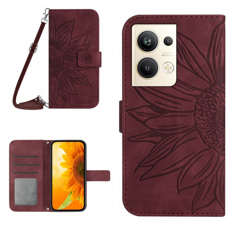 HT04 Skin Feel Sun Flower Embossed Flip Leather Phone Case with Lanyard, For Nokia X30, For Samsung Galaxy A34 5G, For OPPO Reno9 / Reno9 Pro, For OPPO Reno9 Pro+