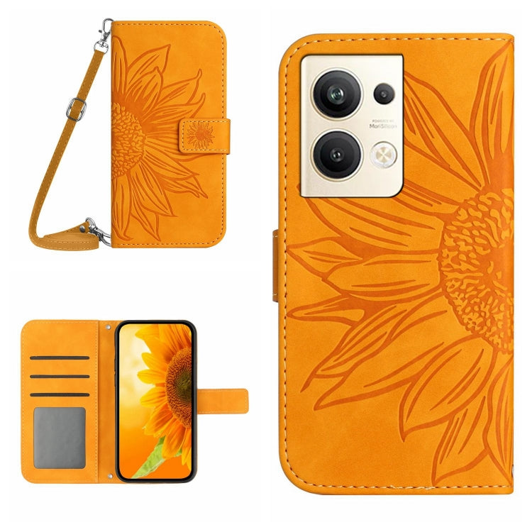HT04 Skin Feel Sun Flower Embossed Flip Leather Phone Case with Lanyard, For Nokia X30, For Samsung Galaxy A34 5G, For OPPO Reno9 / Reno9 Pro, For OPPO Reno9 Pro+