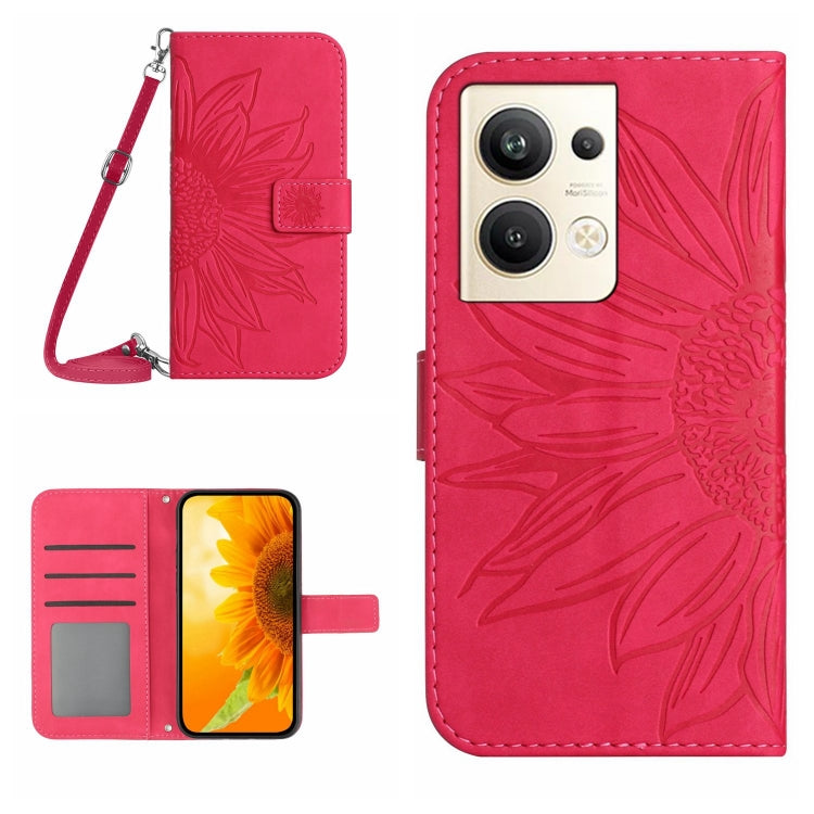 HT04 Skin Feel Sun Flower Embossed Flip Leather Phone Case with Lanyard, For Nokia X30, For Samsung Galaxy A34 5G, For OPPO Reno9 / Reno9 Pro, For OPPO Reno9 Pro+
