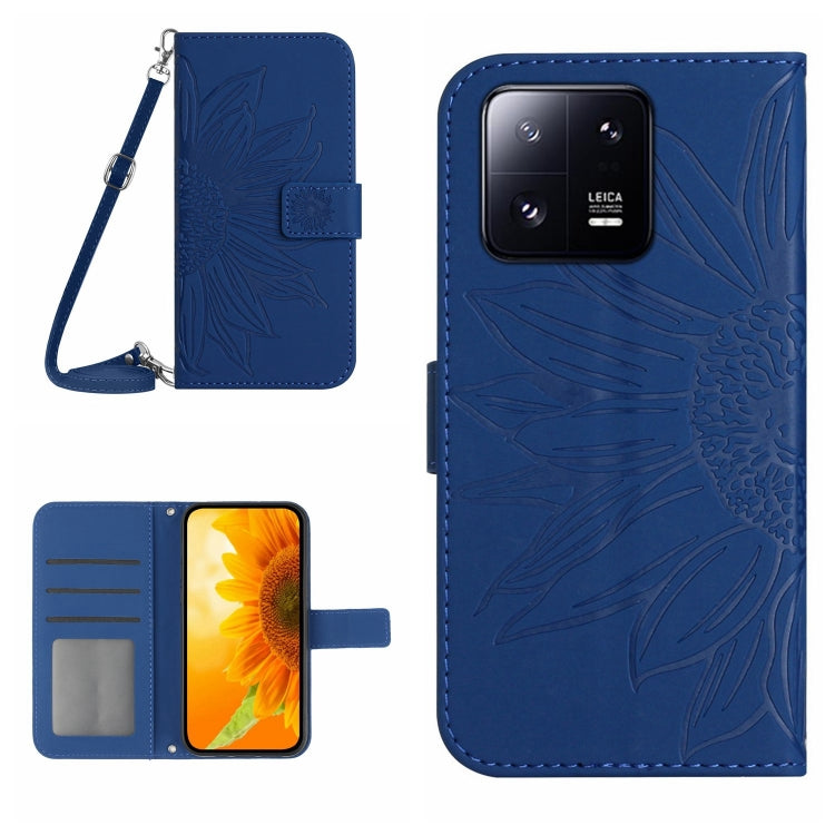HT04 Skin Feel Sun Flower Embossed Flip Leather Phone Case with Lanyard, For Xiaomi 13, For Xiaomi 13 Pro