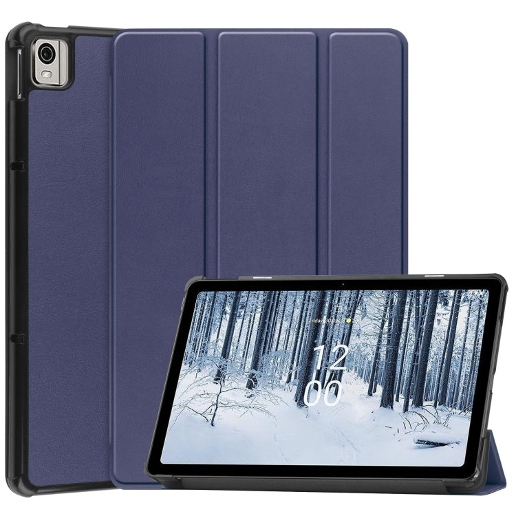Custer Pure Color 3-Fold Holder Leather Smart Tablet Case, For Nokia T21