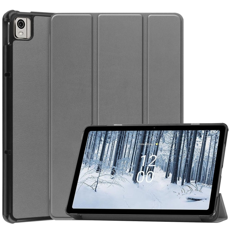 Custer Pure Color 3-Fold Holder Leather Smart Tablet Case, For Nokia T21