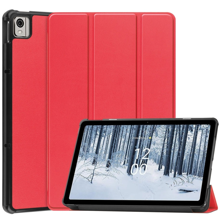 Custer Pure Color 3-Fold Holder Leather Smart Tablet Case, For Nokia T21