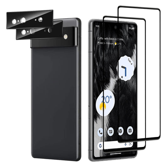 2pcs Full Glue Tempered Glass Full Film with 2pcs Aluminum Lens Film Set, For Google Pixel 7, For Google Pixel 7 Pro