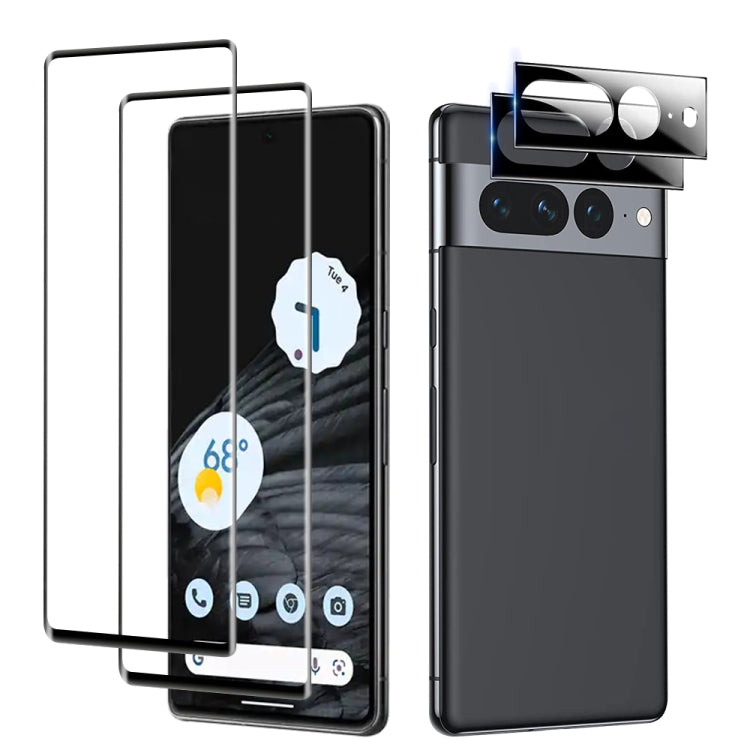 2pcs Full Glue Tempered Glass Full Film with 2pcs Aluminum Lens Film Set, For Google Pixel 7, For Google Pixel 7 Pro