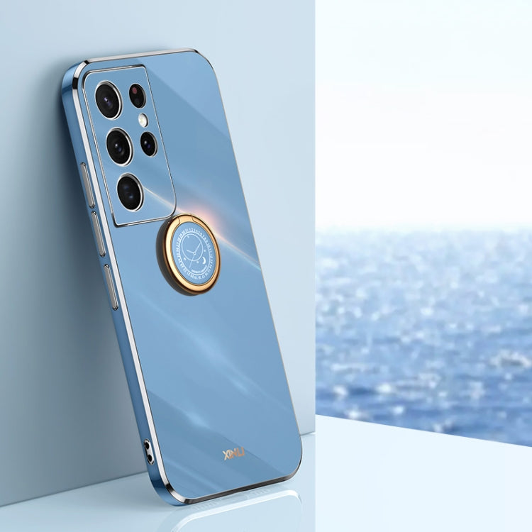 XINLI Straight Edge 6D Electroplate TPU Phone Case with Ring Holder, For Samsung Galaxy S21 5G, For Samsung Galaxy S21+ 5G, For Samsung Galaxy S21 Ultra 5G