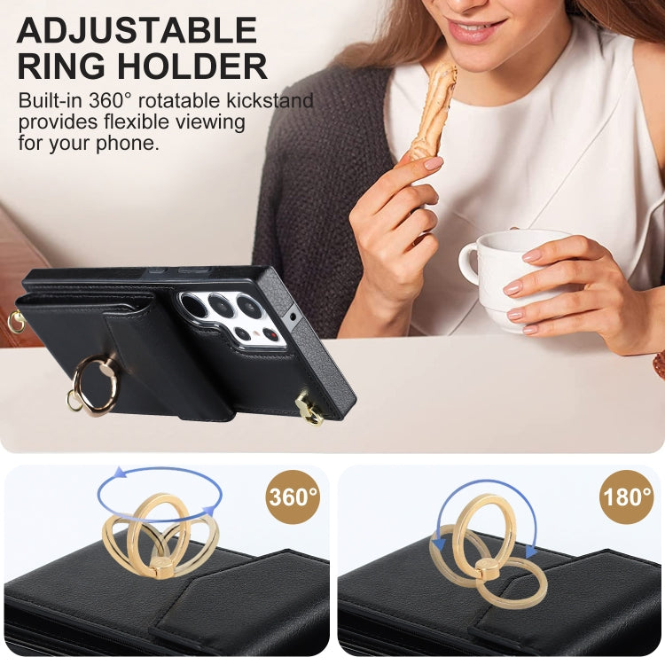 Ring Holder RFID Card Slot Phone Case with Long Lanyard, For Samsung Galaxy S23 Ultra 5G