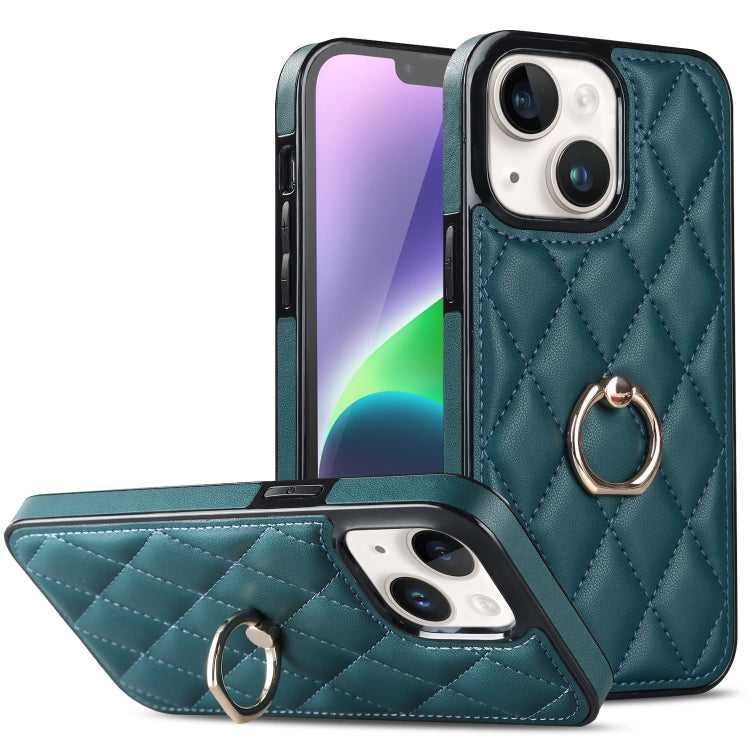 Rhombic PU Leather Phone Case with Ring Holder, For iPhone 14, For iPhone 14 Plus, For iPhone 14 Pro, For iPhone 14 Pro Max, For iPhone 13 mini, For iPhone 13