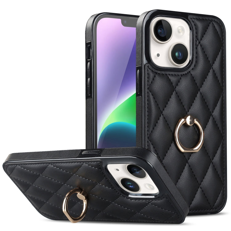 Rhombic PU Leather Phone Case with Ring Holder, For iPhone 14, For iPhone 14 Plus, For iPhone 14 Pro, For iPhone 14 Pro Max, For iPhone 13 mini, For iPhone 13