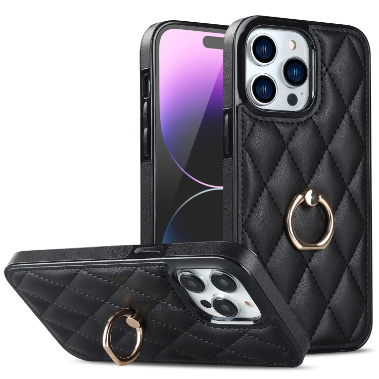 Rhombic PU Leather Phone Case with Ring Holder, For iPhone 14, For iPhone 14 Plus, For iPhone 14 Pro, For iPhone 14 Pro Max, For iPhone 13 mini, For iPhone 13