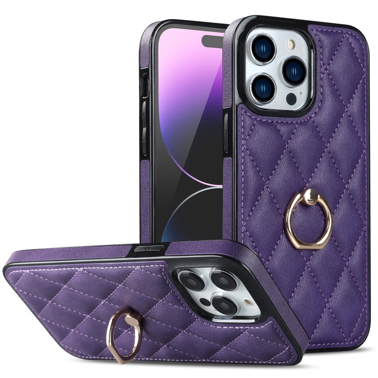 Rhombic PU Leather Phone Case with Ring Holder, For iPhone 14, For iPhone 14 Plus, For iPhone 14 Pro, For iPhone 14 Pro Max, For iPhone 13 mini, For iPhone 13