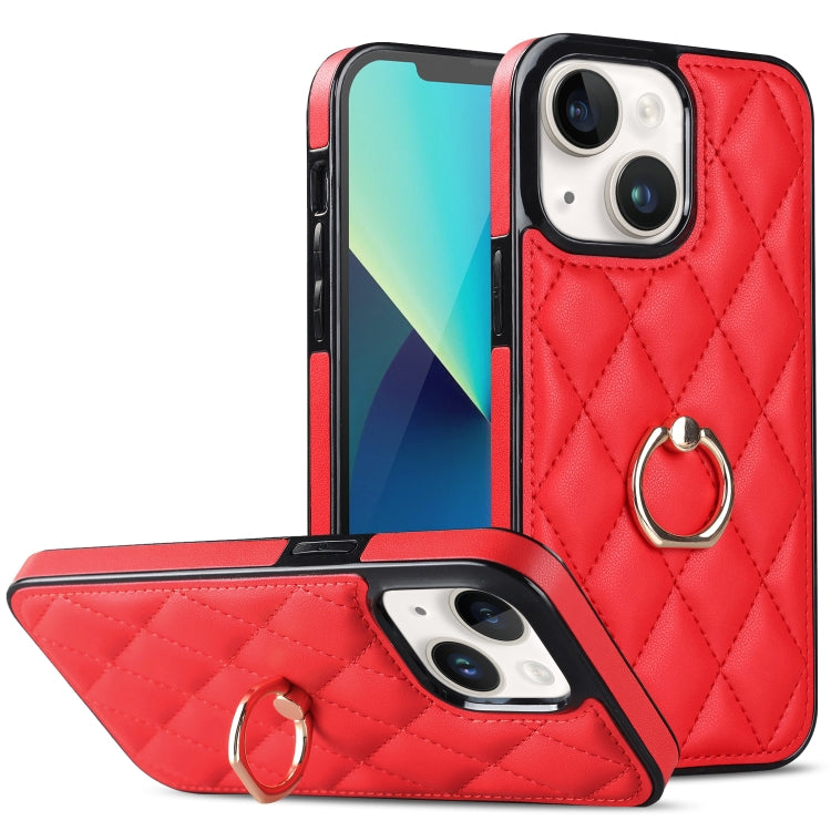 Rhombic PU Leather Phone Case with Ring Holder, For iPhone 14, For iPhone 14 Plus, For iPhone 14 Pro, For iPhone 14 Pro Max, For iPhone 13 mini, For iPhone 13