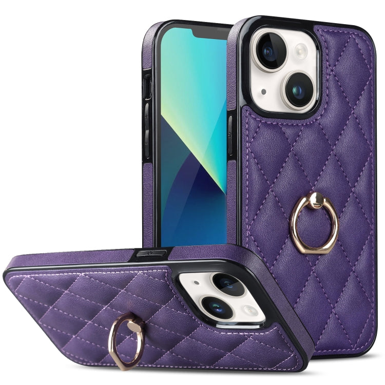 Rhombic PU Leather Phone Case with Ring Holder, For iPhone 14, For iPhone 14 Plus, For iPhone 14 Pro, For iPhone 14 Pro Max, For iPhone 13 mini, For iPhone 13