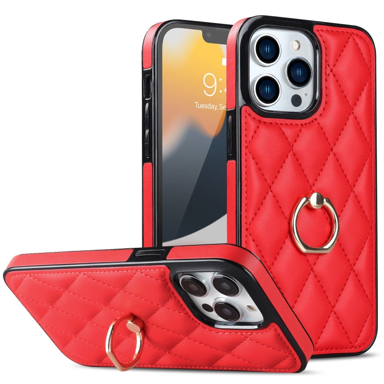 Rhombic PU Leather Phone Case with Ring Holder, For iPhone 13 Pro, For iPhone 13 Pro Max, For iPhone 12 mini, For iPhone 12 / 12 Pro, For iPhone 12 Pro Max, For iPhone 11