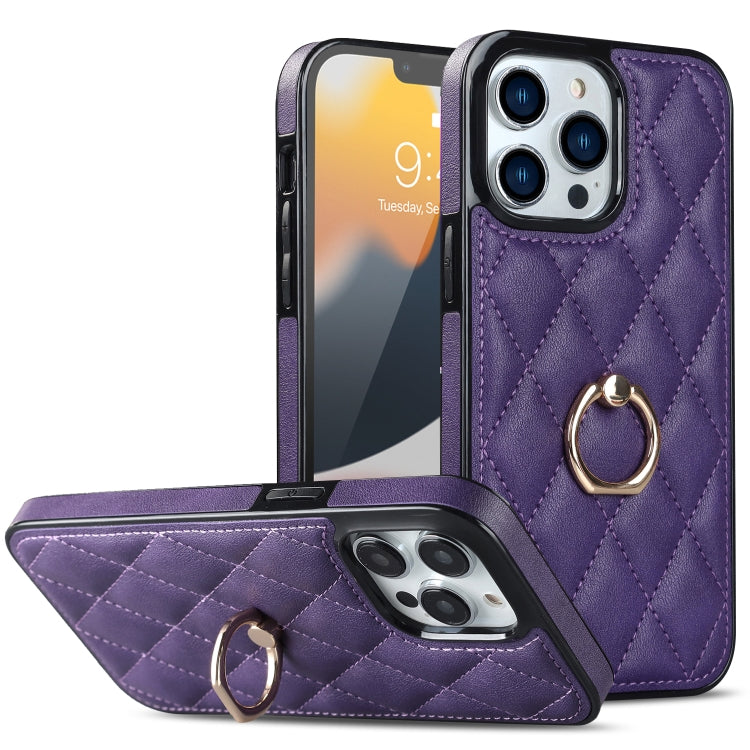 Rhombic PU Leather Phone Case with Ring Holder, For iPhone 13 Pro, For iPhone 13 Pro Max, For iPhone 12 mini, For iPhone 12 / 12 Pro, For iPhone 12 Pro Max, For iPhone 11