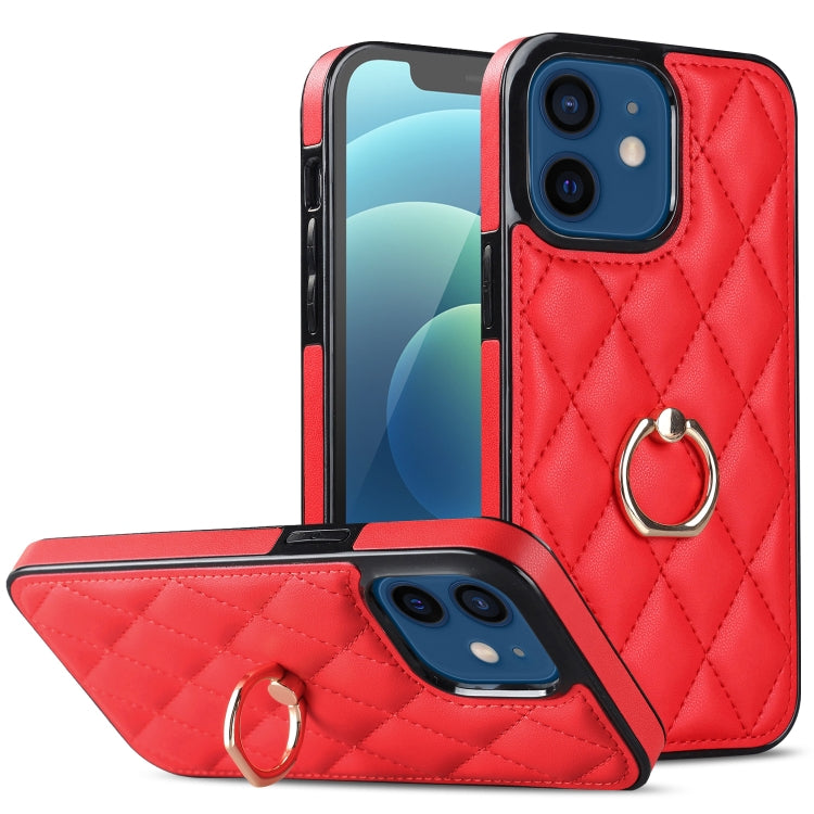 Rhombic PU Leather Phone Case with Ring Holder, For iPhone 13 Pro, For iPhone 13 Pro Max, For iPhone 12 mini, For iPhone 12 / 12 Pro, For iPhone 12 Pro Max, For iPhone 11
