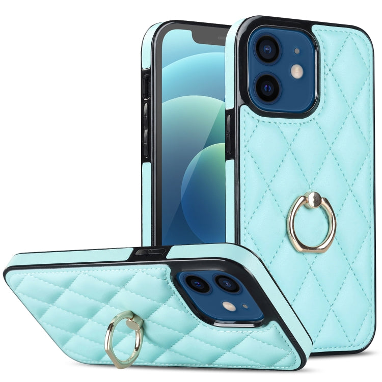 Rhombic PU Leather Phone Case with Ring Holder, For iPhone 13 Pro, For iPhone 13 Pro Max, For iPhone 12 mini, For iPhone 12 / 12 Pro, For iPhone 12 Pro Max, For iPhone 11