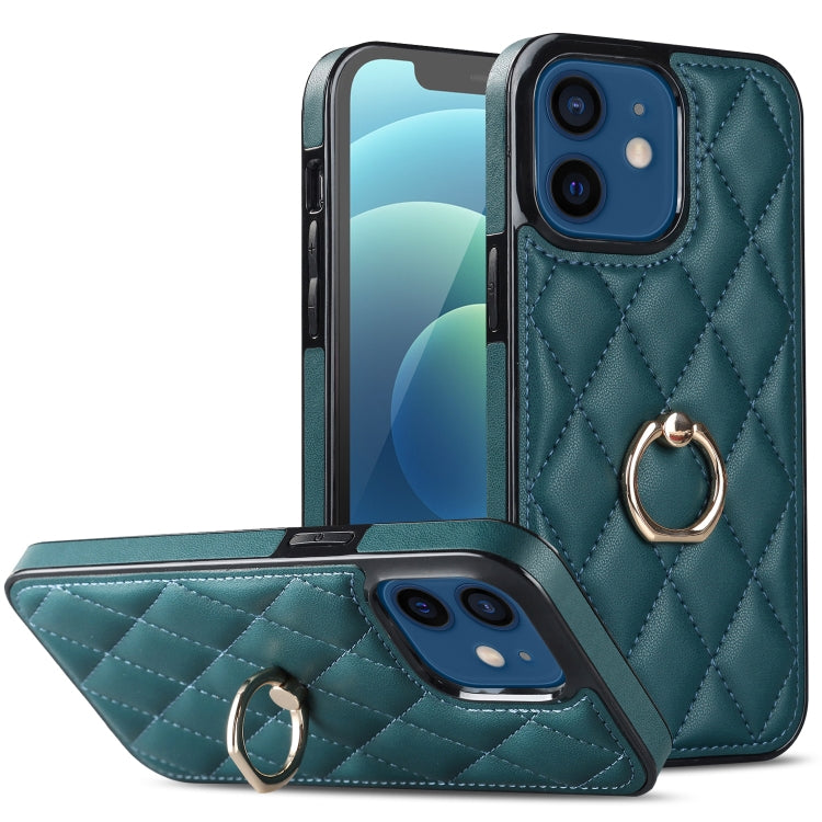 Rhombic PU Leather Phone Case with Ring Holder, For iPhone 13 Pro, For iPhone 13 Pro Max, For iPhone 12 mini, For iPhone 12 / 12 Pro, For iPhone 12 Pro Max, For iPhone 11