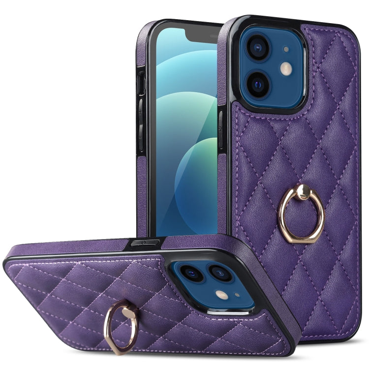 Rhombic PU Leather Phone Case with Ring Holder, For iPhone 13 Pro, For iPhone 13 Pro Max, For iPhone 12 mini, For iPhone 12 / 12 Pro, For iPhone 12 Pro Max, For iPhone 11