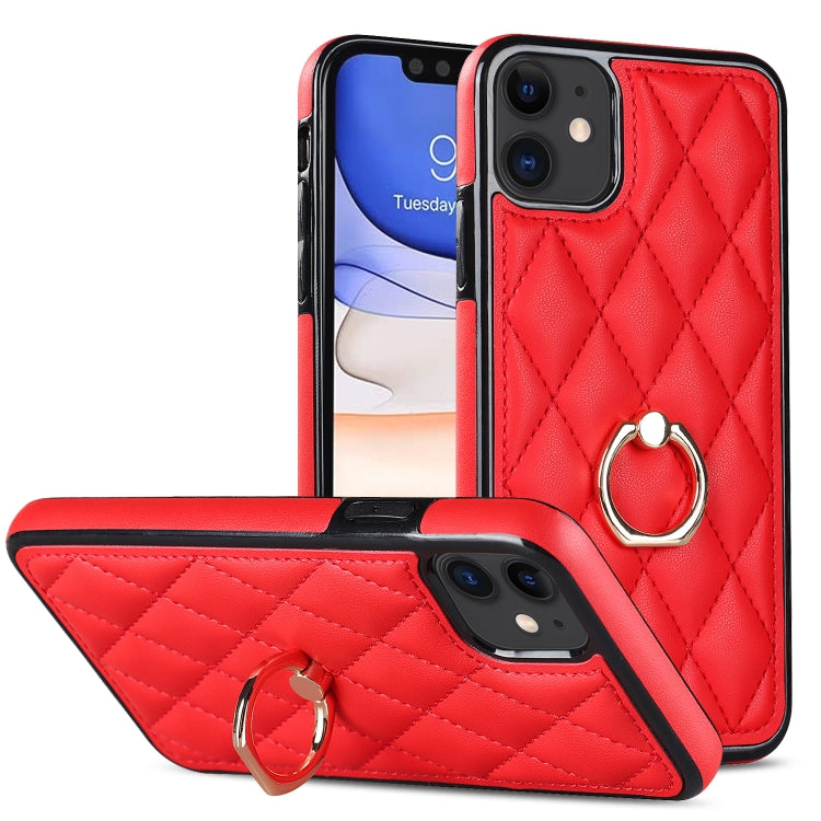 Rhombic PU Leather Phone Case with Ring Holder, For iPhone 13 Pro, For iPhone 13 Pro Max, For iPhone 12 mini, For iPhone 12 / 12 Pro, For iPhone 12 Pro Max, For iPhone 11