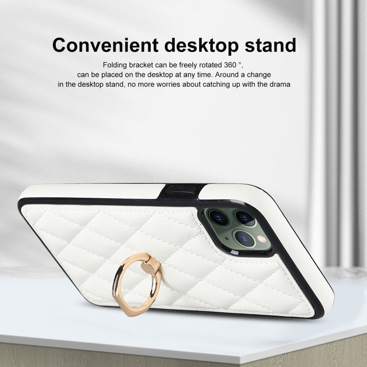 Rhombic PU Leather Phone Case with Ring Holder, For iPhone 11 Pro, For iPhone 11 Pro Max, For iPhone X / XS, For iPhone XR, For iPhone XS Max, For iPhone SE 2020 / SE 2022 / 7 / 8