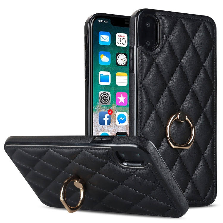 Rhombic PU Leather Phone Case with Ring Holder, For iPhone 11 Pro, For iPhone 11 Pro Max, For iPhone X / XS, For iPhone XR, For iPhone XS Max, For iPhone SE 2020 / SE 2022 / 7 / 8