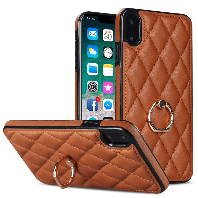 Rhombic PU Leather Phone Case with Ring Holder, For iPhone 11 Pro, For iPhone 11 Pro Max, For iPhone X / XS, For iPhone XR, For iPhone XS Max, For iPhone SE 2020 / SE 2022 / 7 / 8
