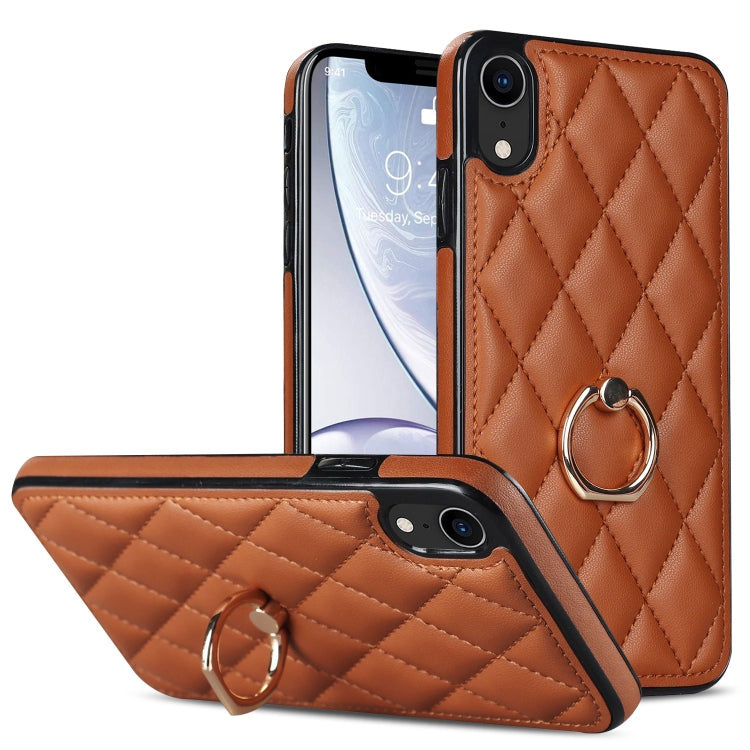 Rhombic PU Leather Phone Case with Ring Holder, For iPhone 11 Pro, For iPhone 11 Pro Max, For iPhone X / XS, For iPhone XR, For iPhone XS Max, For iPhone SE 2020 / SE 2022 / 7 / 8