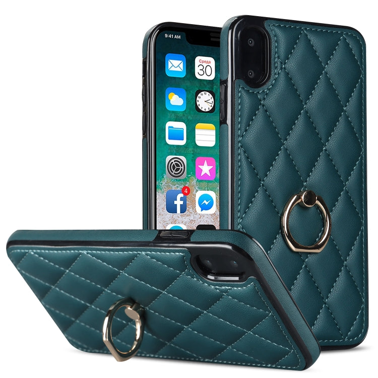 Rhombic PU Leather Phone Case with Ring Holder, For iPhone 11 Pro, For iPhone 11 Pro Max, For iPhone X / XS, For iPhone XR, For iPhone XS Max, For iPhone SE 2020 / SE 2022 / 7 / 8
