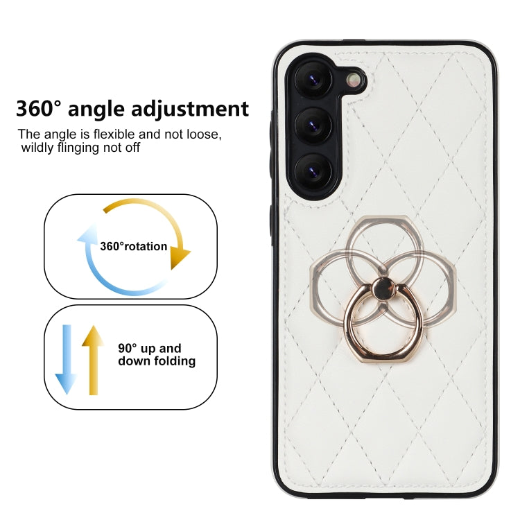 Rhombic PU Leather Phone Case with Ring Holder, For Samsung Galaxy S23 5G, For Samsung Galaxy S23+ 5G, For Samsung Galaxy S23 Ultra 5G, For Samsung Galaxy S22 5G, For Samsung Galaxy S22+ 5G, For Samsung Galaxy S22 Ultra 5G