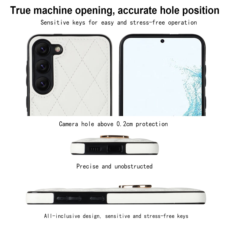 Rhombic PU Leather Phone Case with Ring Holder, For Samsung Galaxy S23 5G, For Samsung Galaxy S23+ 5G, For Samsung Galaxy S23 Ultra 5G, For Samsung Galaxy S22 5G, For Samsung Galaxy S22+ 5G, For Samsung Galaxy S22 Ultra 5G