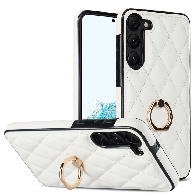 Rhombic PU Leather Phone Case with Ring Holder, For Samsung Galaxy S23 5G, For Samsung Galaxy S23+ 5G, For Samsung Galaxy S23 Ultra 5G, For Samsung Galaxy S22 5G, For Samsung Galaxy S22+ 5G, For Samsung Galaxy S22 Ultra 5G