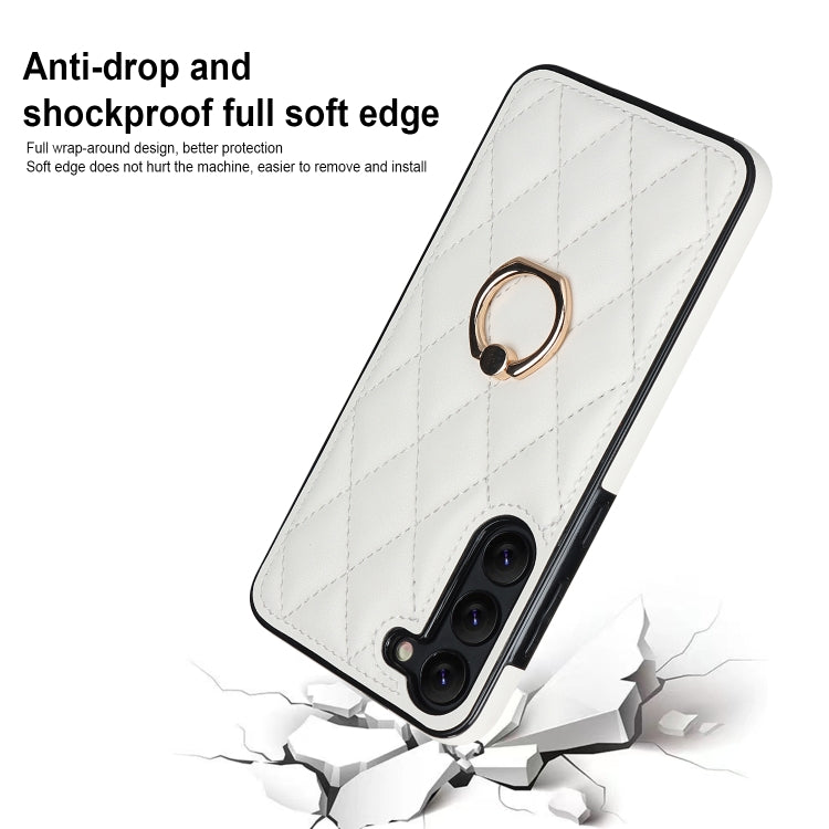Rhombic PU Leather Phone Case with Ring Holder, For Samsung Galaxy S23 5G, For Samsung Galaxy S23+ 5G, For Samsung Galaxy S23 Ultra 5G, For Samsung Galaxy S22 5G, For Samsung Galaxy S22+ 5G, For Samsung Galaxy S22 Ultra 5G