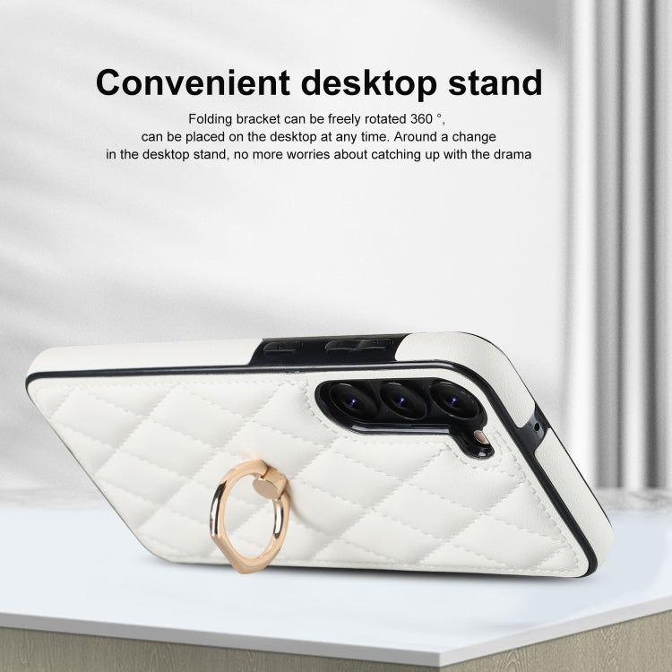 Rhombic PU Leather Phone Case with Ring Holder, For Samsung Galaxy S23 5G, For Samsung Galaxy S23+ 5G, For Samsung Galaxy S23 Ultra 5G, For Samsung Galaxy S22 5G, For Samsung Galaxy S22+ 5G, For Samsung Galaxy S22 Ultra 5G