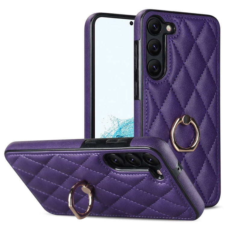 Rhombic PU Leather Phone Case with Ring Holder, For Samsung Galaxy S23 5G, For Samsung Galaxy S23+ 5G, For Samsung Galaxy S23 Ultra 5G, For Samsung Galaxy S22 5G, For Samsung Galaxy S22+ 5G, For Samsung Galaxy S22 Ultra 5G