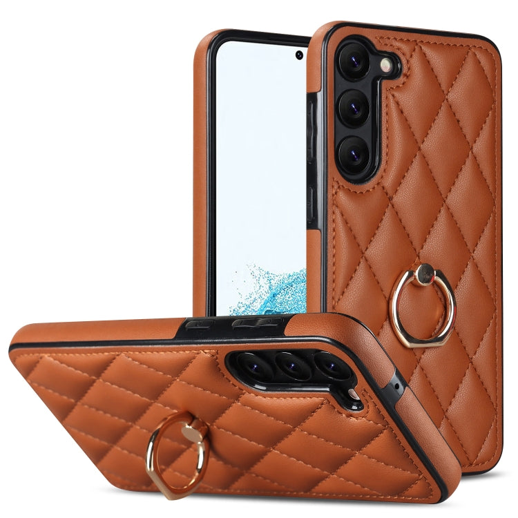 Rhombic PU Leather Phone Case with Ring Holder, For Samsung Galaxy S23 5G, For Samsung Galaxy S23+ 5G, For Samsung Galaxy S23 Ultra 5G, For Samsung Galaxy S22 5G, For Samsung Galaxy S22+ 5G, For Samsung Galaxy S22 Ultra 5G