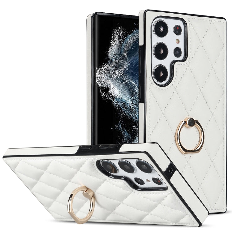 Rhombic PU Leather Phone Case with Ring Holder, For Samsung Galaxy S23 5G, For Samsung Galaxy S23+ 5G, For Samsung Galaxy S23 Ultra 5G, For Samsung Galaxy S22 5G, For Samsung Galaxy S22+ 5G, For Samsung Galaxy S22 Ultra 5G
