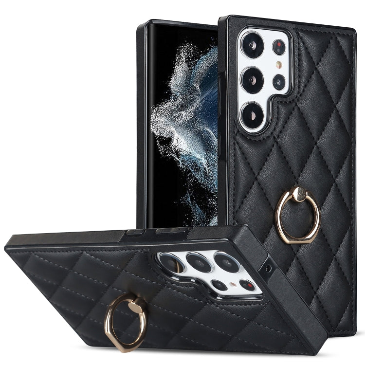 Rhombic PU Leather Phone Case with Ring Holder, For Samsung Galaxy S23 5G, For Samsung Galaxy S23+ 5G, For Samsung Galaxy S23 Ultra 5G, For Samsung Galaxy S22 5G, For Samsung Galaxy S22+ 5G, For Samsung Galaxy S22 Ultra 5G