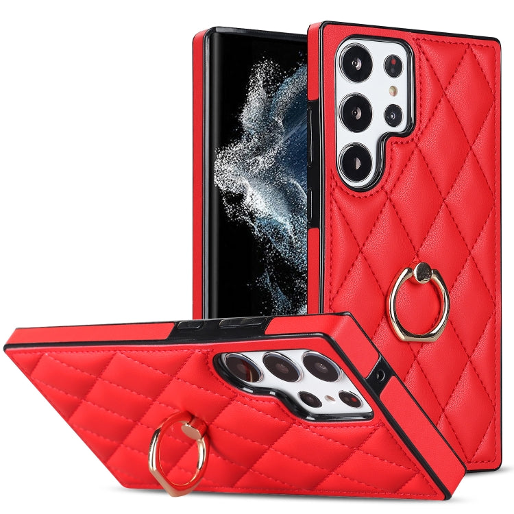 Rhombic PU Leather Phone Case with Ring Holder, For Samsung Galaxy S23 5G, For Samsung Galaxy S23+ 5G, For Samsung Galaxy S23 Ultra 5G, For Samsung Galaxy S22 5G, For Samsung Galaxy S22+ 5G, For Samsung Galaxy S22 Ultra 5G