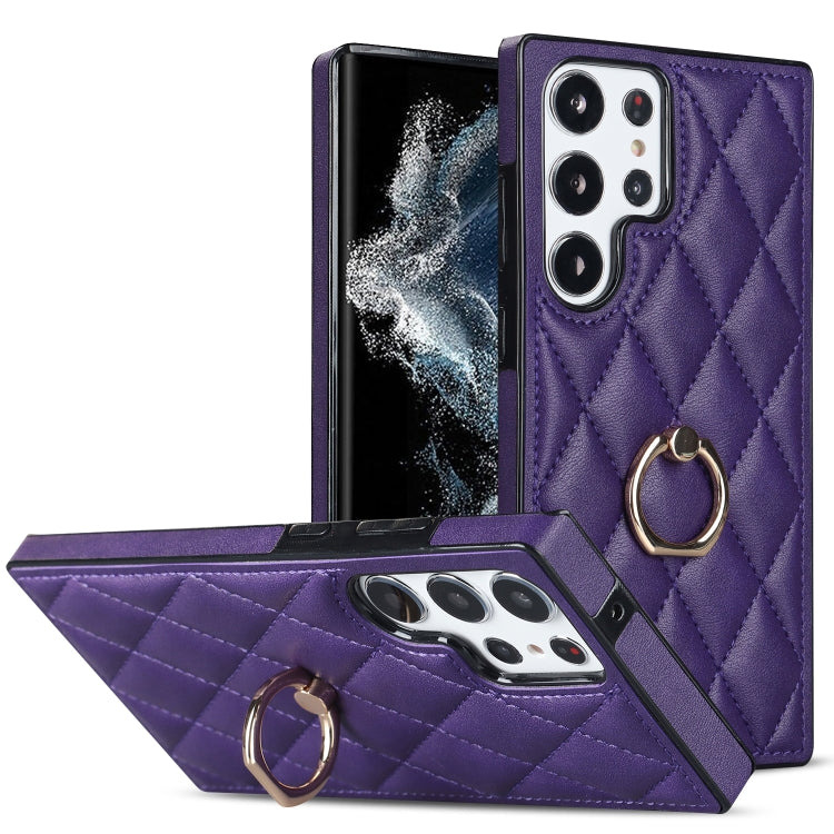 Rhombic PU Leather Phone Case with Ring Holder, For Samsung Galaxy S23 5G, For Samsung Galaxy S23+ 5G, For Samsung Galaxy S23 Ultra 5G, For Samsung Galaxy S22 5G, For Samsung Galaxy S22+ 5G, For Samsung Galaxy S22 Ultra 5G