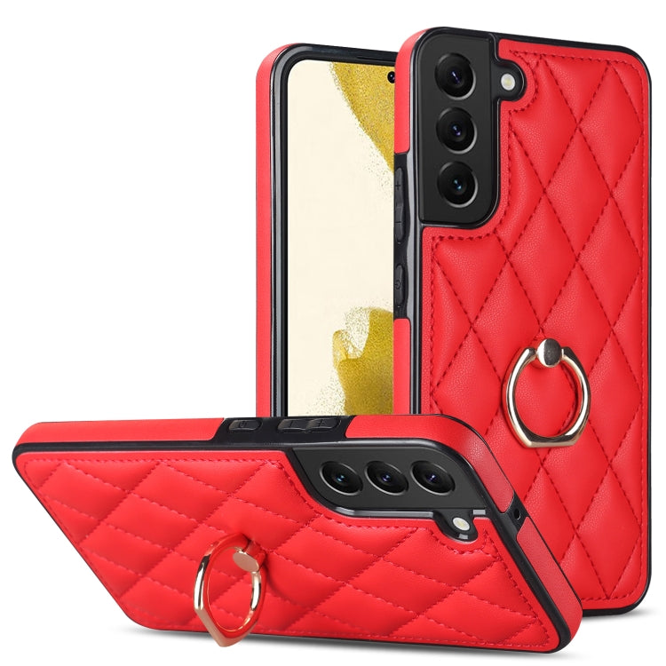 Rhombic PU Leather Phone Case with Ring Holder, For Samsung Galaxy S23 5G, For Samsung Galaxy S23+ 5G, For Samsung Galaxy S23 Ultra 5G, For Samsung Galaxy S22 5G, For Samsung Galaxy S22+ 5G, For Samsung Galaxy S22 Ultra 5G